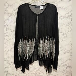 Ashro Black Sheer Cardigan with Silver Sequin Accents 20
